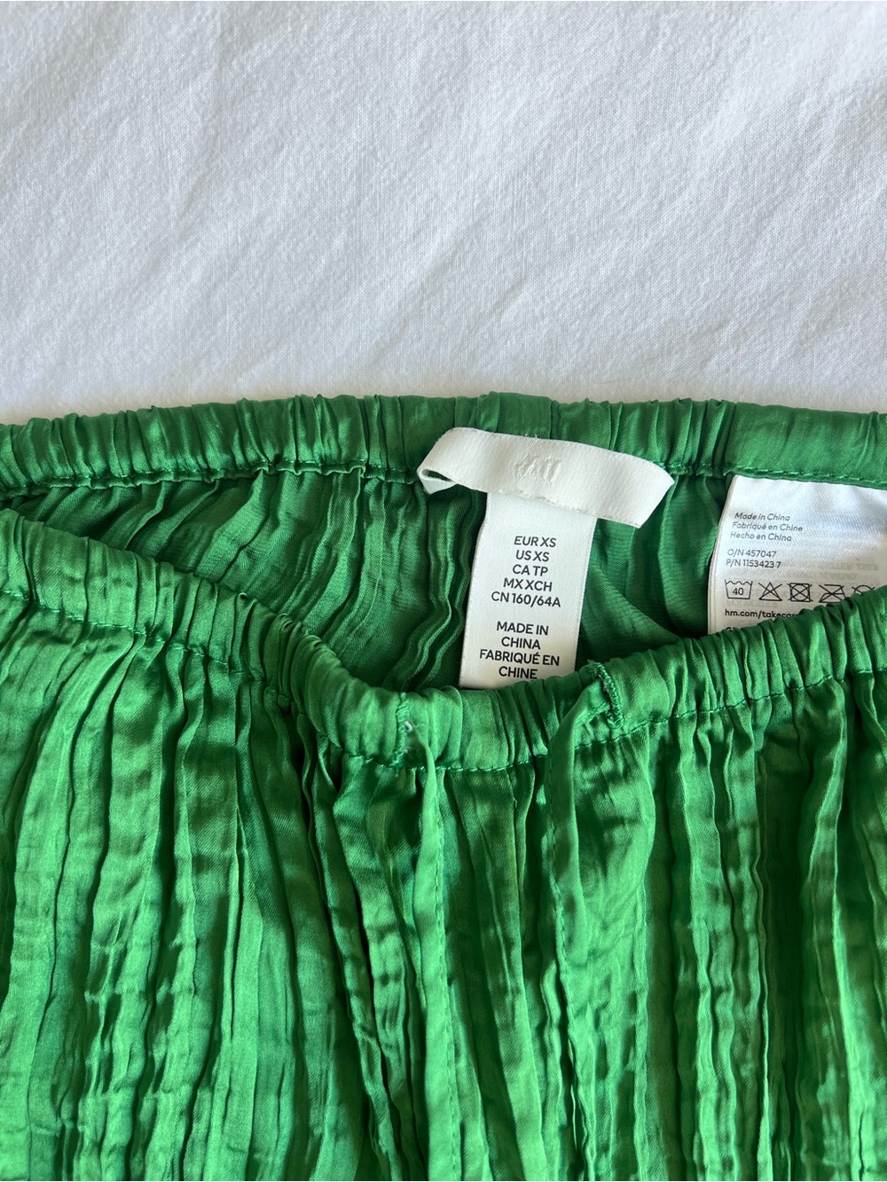 H&M Satin Green Pleated Straight-Leg Pants